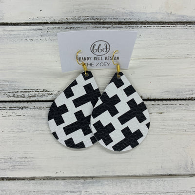 ZOEY (3 sizes available!) -  Leather Earrings  ||   BLACK & WHITE GEOMETRIC CROSSES