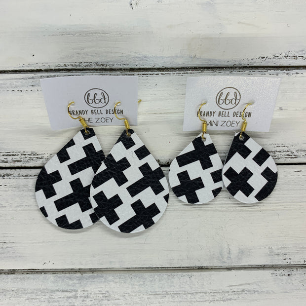 ZOEY (3 sizes available!) -  Leather Earrings  ||   BLACK & WHITE GEOMETRIC CROSSES
