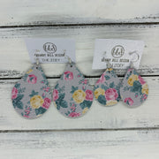 ZOEY (3 sizes available!) -  Leather Earrings  ||   PINK FLORAL ON GRAY
