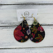 ZOEY (3 sizes available!) -  Leather Earrings  ||   GOTHIC FLORAL ON BLACK