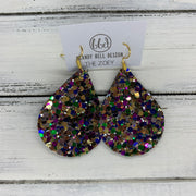 ZOEY (3 sizes available!) -  Leather Earrings  ||   MARDI GRAS (GLITTER FAUX LEATHER)