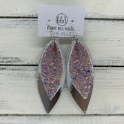 ALLIE -  Leather Earrings  ||  <BR> WILLOW GLITTER (FAUX LEATHER), <BR> METALLIC SILVER SMOOTH