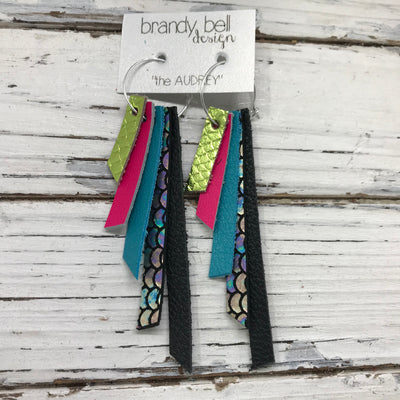 AUDREY - Leather Earrings  ||  METALLIC LIME COBRA, NEON PINK, MATTE TEAL, ANTIQUE MERMAID, MATTE BLACK