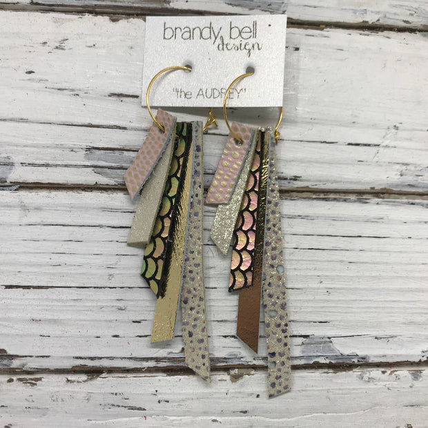 AUDREY - Leather Earrings  ||  PINK WITH GOLD ACCENTS, SHIMMER GOLD, PINK/GREEN MERMAID, METALLIC GOLD, IVORY STINGRAY