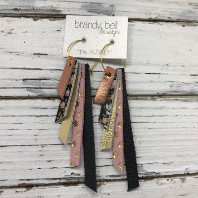 AUDREY - Leather Earrings  ||   METALLIC COPPER, MINI FLORAL ON BLACK, METALLIC GOLD, PINK WITH GOLD POLKADOTS, MATTE BLACK