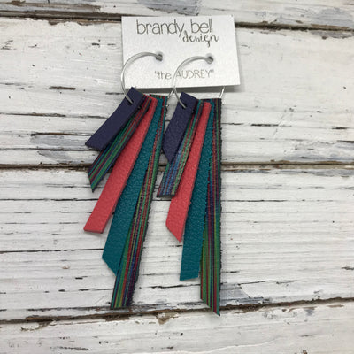 AUDREY - Leather Earrings  ||  MATTE DARK PURPLE, MULTICOLOR STRIPE, CORAL/PINK, DARK TEAL, MULTICOLOR STRIPE