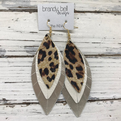 INDIA - Leather Earrings  ||   CHEETAH, WHITE PEARL, METALLIC CHAMPAGNE SMOOTH