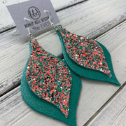 EVE - Leather Earrings  || <BR> MINT & CORAL GLITTER (NOT REAL LEATHER), <BR> PEARLIZED AQUA
