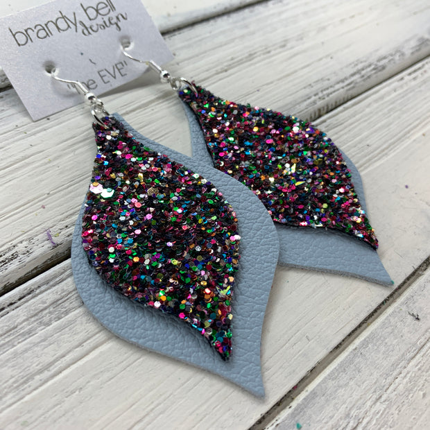 EVE - Leather Earrings  || <BR> TREASURE CHEST GLITTER (NOT REAL LEATHER), <BR> MATTE BABY BLUE