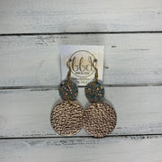 CALLIE -  Leather Earrings  ||  <BR> GLAMOUR GLITTER (FAUX LEATHER), <BR> METALLIC ROSE GOLD PEBBLED
