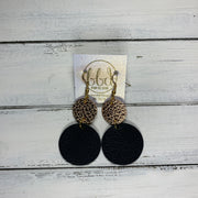 CALLIE -  Leather Earrings  ||  <BR> METALLIC ROSE GOLD PEBBLED, <BR> MATTE BLACK