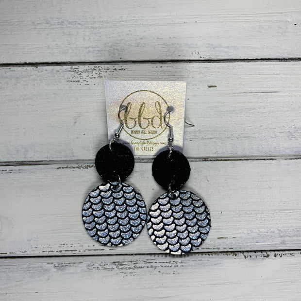 CALLIE -  Leather Earrings  ||  <BR> SHIMMER BLACK, <BR> METALLIC SILVER MERMAID