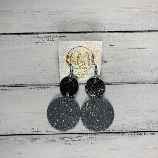 CALLIE -  Leather Earrings  ||  <BR> METALLIC SILVER SMOOTH, <BR> SHIMMER GRAY