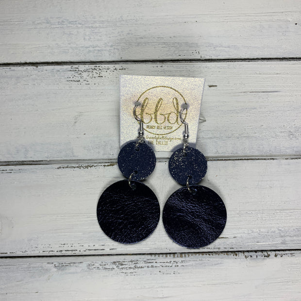 CALLIE -  Leather Earrings  ||  <BR> SHIMMER NAVY, <BR> METALLIC NAVY SMOOTH