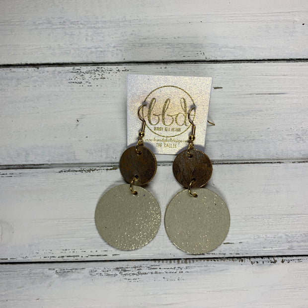 CALLIE -  Leather Earrings  ||  <BR> DISTRESSED SILVER ON GOLD, <BR> SHIMMER GOLD