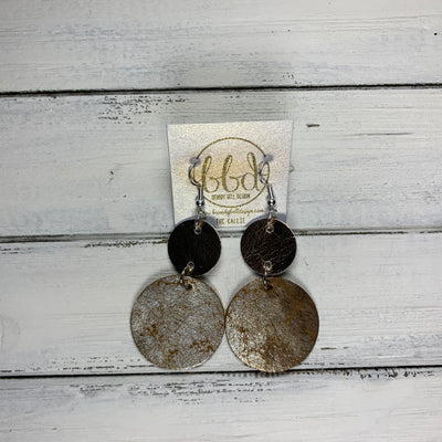 CALLIE -  Leather Earrings  ||  <BR> METALLIC ROSE GOLD SMOOTH, <BR> DISTRESSED SILVER ON GOLD