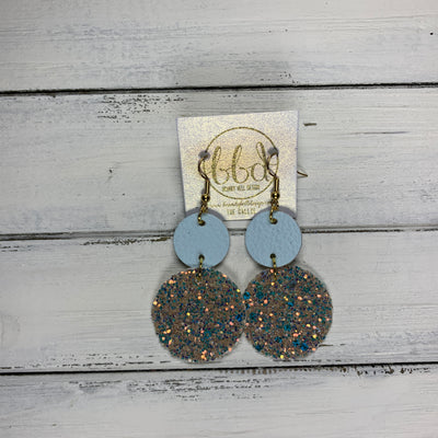CALLIE -  Leather Earrings  ||  <BR> MATTE BABY BLUE, <BR> GLAMOUR GLITTER (FAUX LEATHER)