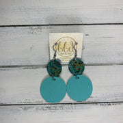 CALLIE -  Leather Earrings  ||  <BR> MULTICOLOR TEAL CRACKLE, <BR> MATTE ROBINS EGG BLUE