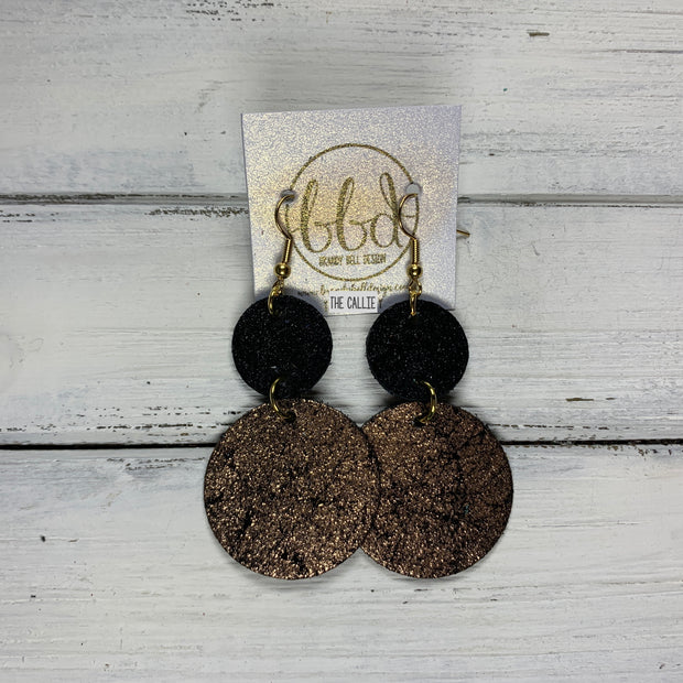 CALLIE -  Leather Earrings  ||  <BR> SHIMMER BLACK, <BR> SHIMMER COPPER ON BLACK