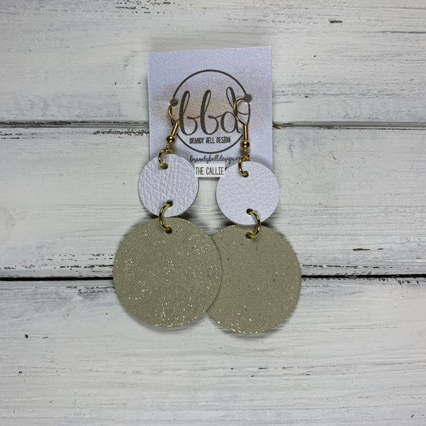 CALLIE -  Leather Earrings  ||  <BR> MATTE WHITE, <BR> SHIMMER GOLD