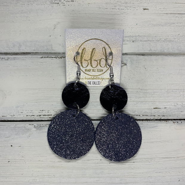 CALLIE -  Leather Earrings  ||  <BR> METALLIC NAVY SMOOTH, <BR> SHIMMER NAVY