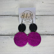 CALLIE -  Leather Earrings  ||  <BR> MATTE BLACK, <BR> METALLIC NEON PINK PEBBLED