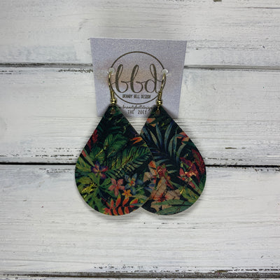 ZOEY (3 sizes available!) -  Leather Earrings  ||  *LIMITED EDITION* CORK - TROPICAL PRINT ON BLACK