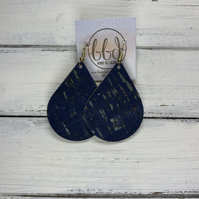 ZOEY (3 sizes available!) -  Leather Earrings  ||  *LIMITED EDITION* CORK - NAVY BLUE