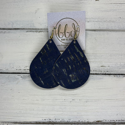 ZOEY (3 sizes available!) -  Leather Earrings  ||  *LIMITED EDITION* CORK - NAVY BLUE