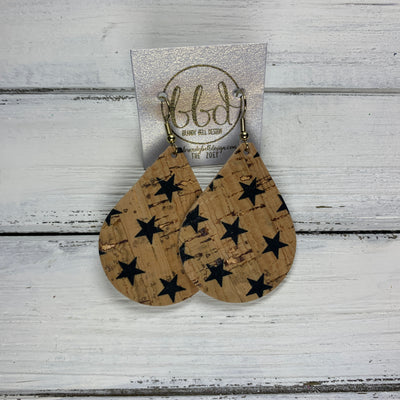 ZOEY (3 sizes available!) -  Leather Earrings  ||  *LIMITED EDITION* CORK - BLACK STARS ON NATURAL