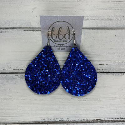 ZOEY (3 sizes available!) -  Leather Earrings  ||  *LIMITED EDITION* CORK - ROYAL BLUE GLITTER ON CORK