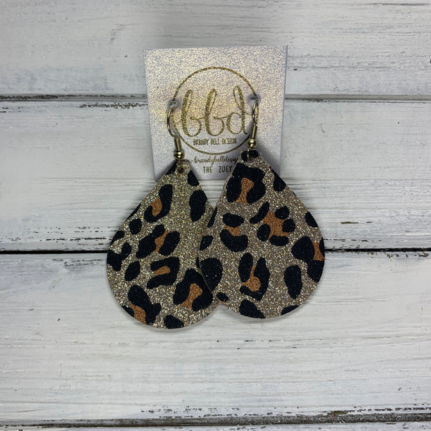 ZOEY (3 sizes available!) -  Leather Earrings  ||  *LIMITED EDITION* CORK - CHEETAH PRINT ON GOLD GLITTER