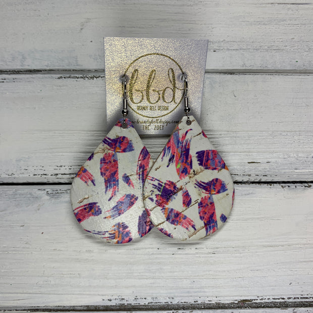 ZOEY (3 sizes available!) -  Leather Earrings  ||  *LIMITED EDITION* CORK - PINK & PURPLE BRUSHSTROKES ON CORK