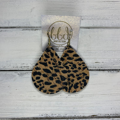 ZOEY (3 sizes available!) -  Leather Earrings  ||  *LIMITED EDITION* CORK - CHEETAH/LEOPARD  ON NATURAL  CORK