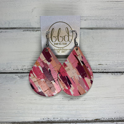ZOEY (3 sizes available!) -  Leather Earrings  ||  *LIMITED EDITION* CORK - SHADES OF PINK BRUSH STROKES