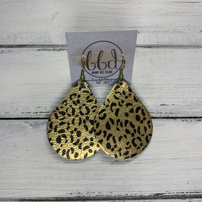 ZOEY (3 sizes available!) -  Leather Earrings  ||  METALLIC GOLD WITH BLACK CHEETAH