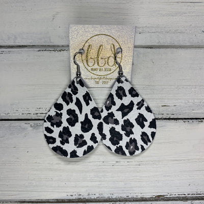 ZOEY (3 sizes available!) -  Leather Earrings  ||   BLACK & GRAY CHEETAH