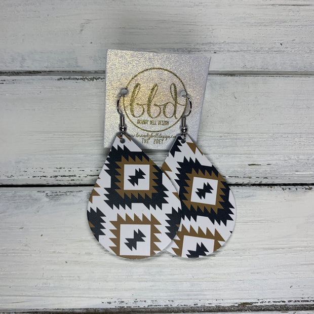 ZOEY (3 sizes available!) -  Leather Earrings  ||   DIAMOND AZTEC IN BROWN & BLACK