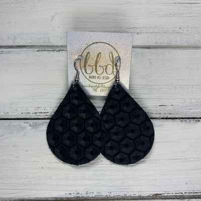 ZOEY (3 sizes available!) -  Leather Earrings  ||   HONEYCOMB TEXTURE IN BBLACK