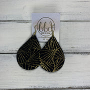 ZOEY (3 sizes available!) -  Leather Earrings  ||   BLACK & METALLIC GOLD CHINESE FAN