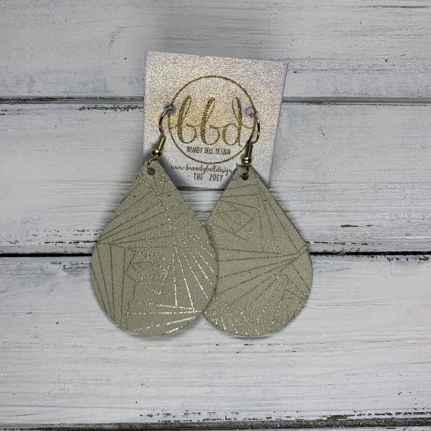 ZOEY (3 sizes available!) -  Leather Earrings  ||   IVORY & METALLIC GOLD CHINESE FAN