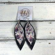 ALLIE -  Leather Earrings  ||   <BR> BREWING MAGIC (FAUX LEATHER), <BR> SHIMMER DISTRESSED SILVER ON BLACK