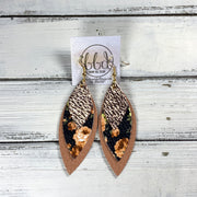 DOROTHY -  Leather Earrings  ||   <BR> METALLIC ROSE GOLD PEBBLED, <BR> PEACH FLORAL ON BLACK (FAUX LEATHER), <BR> MATTE PEACH TEXTURE