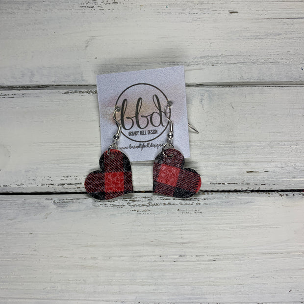 *LIMITED EDITION* CUT-OUT Earrings    ||  TINY 1" HEART ♥️  RED & BLACK BUFFALO PLAID (FAUX LEATHER)