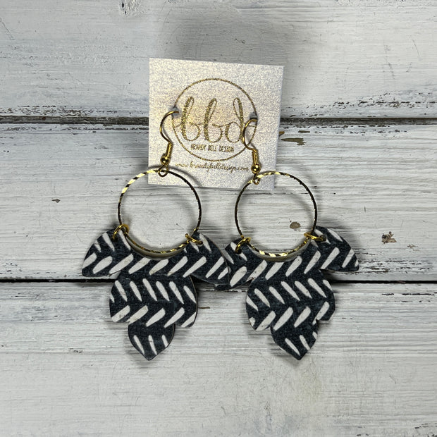 IVY *Limited Edition* COLLECTION ||  <BR> CORK EARRINGS <BR>BLACK & WHITE BROKEN CHEVRON ON CORK
