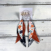 ANDY -  Leather Earrings  ||   <BR> BLUSHING PUMPKIN PATCH (FAUX LEATHER), <BR> METALLIC ORANGE PEBBLED, <BR> BLACK & WHITE NORTHERN LIGHTS