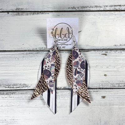 ANDY -  Leather Earrings  ||   <BR> BREWING MAGIC (FAUX LEATHER), <BR> METALLIC ROSE GOLD PEBBLED, <BR> BLACK & WHITE STRIPE