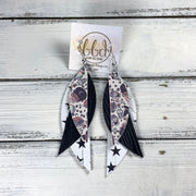 ANDY -  Leather Earrings  ||   <BR> BREWING MAGIC (FAUX LEATHER), <BR> BLACK PALMS, <BR> WHITE WITH BLACK STARS