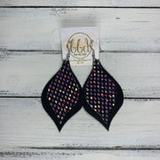 EVE - Leather Earrings  || IRIDESCENT PINK WITH NETTING (FAUX LEATHER),<BR> MATTE BLACK