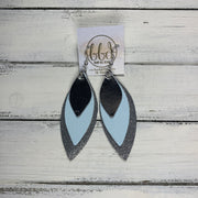 DOROTHY - Leather Earrings  ||  <BR> METALLIC SILVER SMOOTH, <BR> MATTE LIGHT BLUE, <BR> SHIMMER GRAY